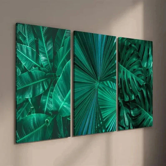 3pcs Tropical Banana Palm & Monstera Leaves Wall Art Set Canvas Framed 40x60cm - High Quality Print 100% Australian Made Wall Canvas Ready to Hang