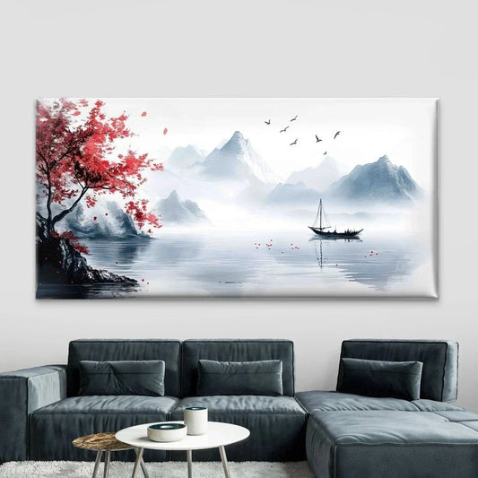 Chinese Japanese Landscape Wall Art Canvas Office Home Room Framed 80x45cm