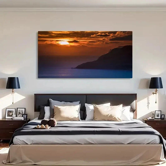 Ocean Sunrise Landscape Vintage Wall Art Canvas Office Home Room Framed 120x60cm