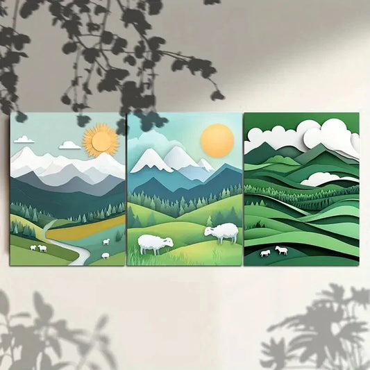 3pcs Nature and Landscape Vibrant Relief Metal Print Ready to Hang Art