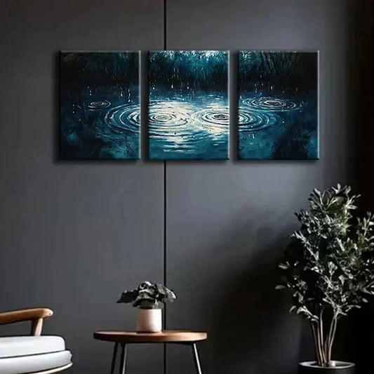 3pcs Raindrops on Water Nature Dark Perfect Wall Art Set Canvas Framed 40x60cm - High Quality Print 100% Australian Made Wall Canvas Ready to Hang