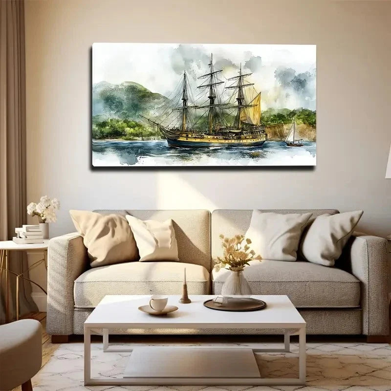 Vintage Nautical Ship Sailboat Wall Art canvas office home room framed 120x60cm