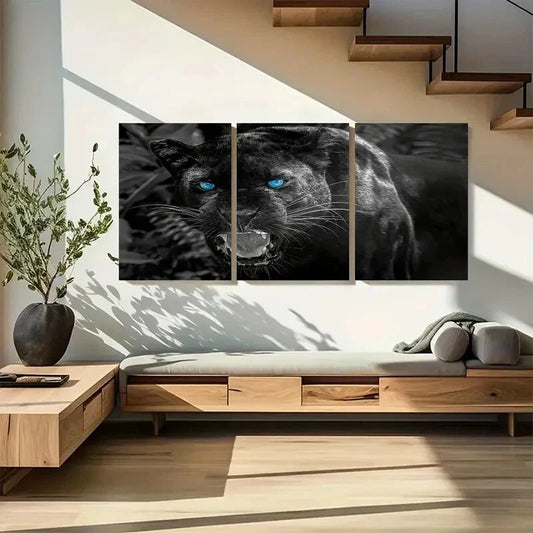 3pcs Black Panther Dramatic Wildlife Metal Print Ready to Hang Art