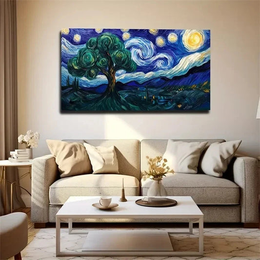 Van Gogh Style Painting Trees Wall Art Canvas Office Home Room Framed 80x45cm