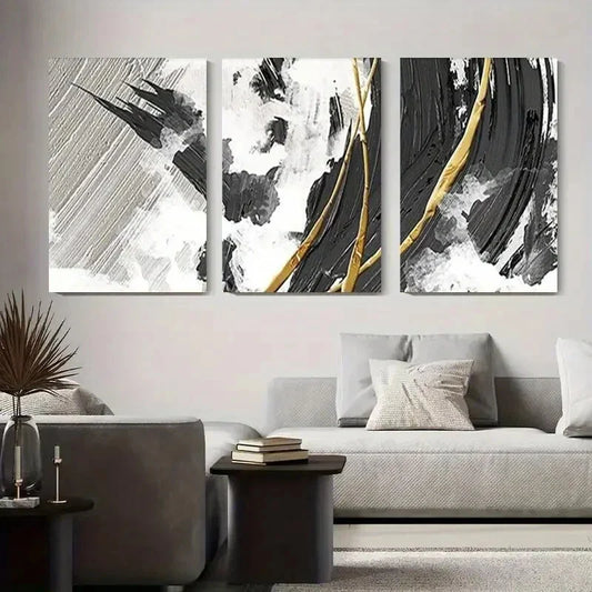 3pcs Abstract Black and White Geometric Metal Print Ready to Hang Art