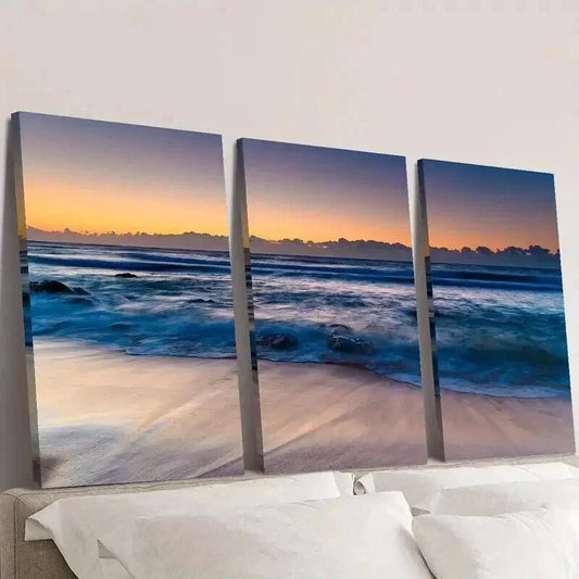3pcs Gorgeous Beach Sunset Landscape Wall Art Set Canvas Framed 40x60cm - High Quality Print 100% Australian Made Wall Canvas Ready to Hang