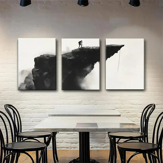 3pcs Solo Climber on Cliff Edge High Perfect Wall Art Set Canvas Framed 40x60cm - High Quality Print 100% Australian Made Wall Canvas Ready to Hang