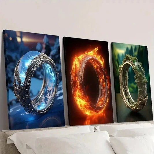 3pcs Fantasy Magic Rings Decoration Wall Art Set Canvas Framed 40x60cm - High Quality Print 100% Australian Made Wall Canvas Ready to Hang