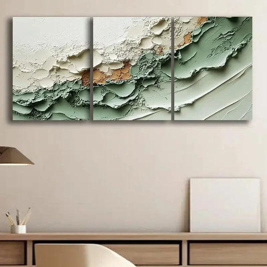 3pcs Elegant White & Green Design Metal Print Ready to Hang Art