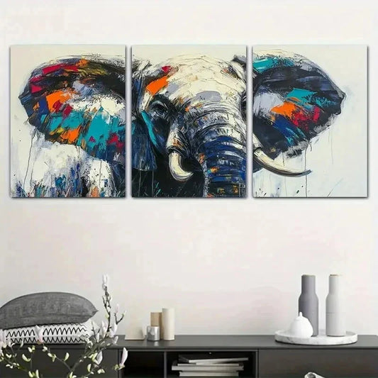 3pcs Vibrant Abstract Colorful Elephant Wall Art Set Canvas Framed 40x60cm - High Quality Print 100% Australian Made Wall Canvas Ready to Hang