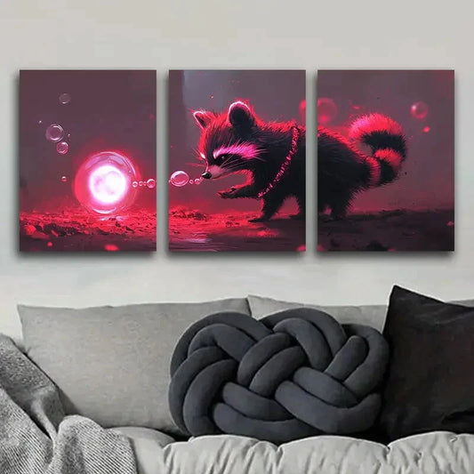 3pcs A magical raccoon Art Painting Metal Print Ready to Hang Art