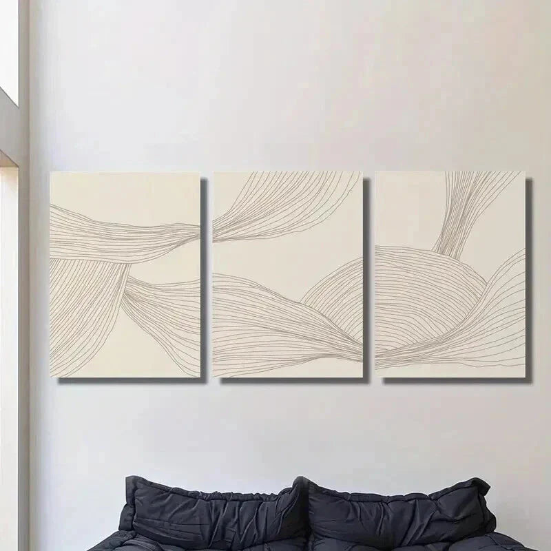 3pcs Light Luxury Neutral Color Lines Wall Art Set Canvas Framed 40x60cm - High Quality Print 100% Australian Made Wall Canvas Ready to Hang