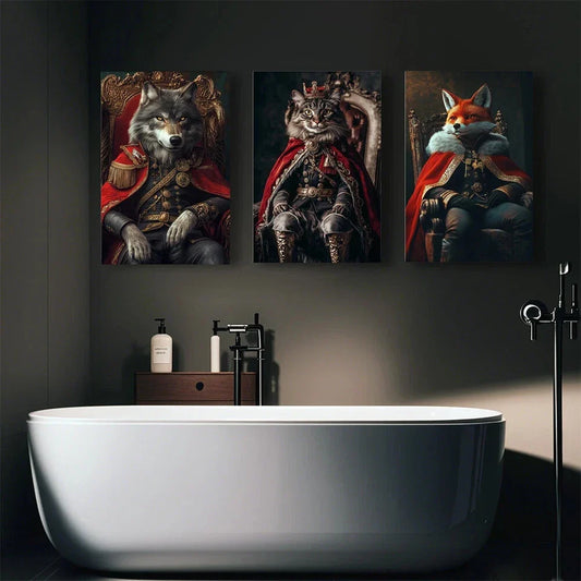 3pcs Majestic Animal Wolves Cat Foxes Red & Golden Metal Print Ready to Hang Art