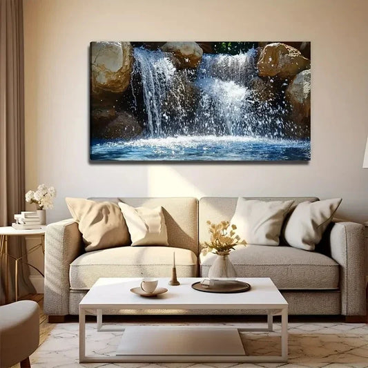 Modern Bohemian White Waterfall Wall Art Canvas Office Home Room Framed 120x60cm