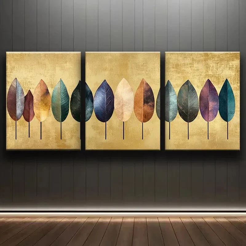 3pcs Metal Leaf Different Colorful Perfect Wall Art Set Canvas Framed 40x60cm - High Quality Print 100% Australian Made Wall Canvas Ready to Hang