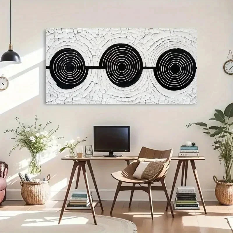 Vintage Texture Circle Abstract Wall Art Canvas Office Home Room Framed 120x60cm