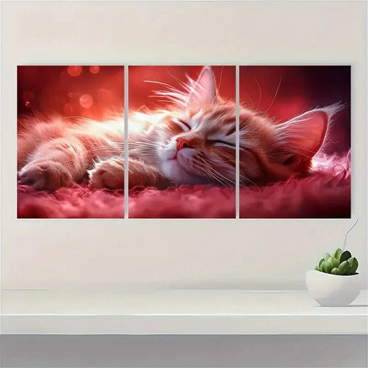 3pcs Charming Pink Cat Painting Metal Print Ready to Hang Art