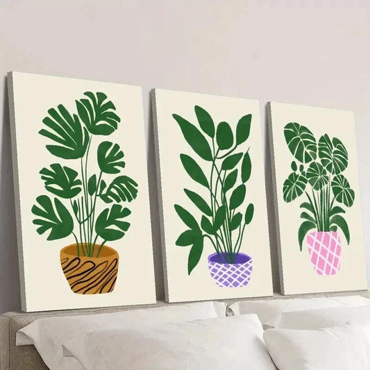 3pcs Monstera Deliciosa in a Flower Pot Wall Art Set Canvas Framed 40x60cm - High Quality Print 100% Australian Made Wall Canvas Ready to Hang