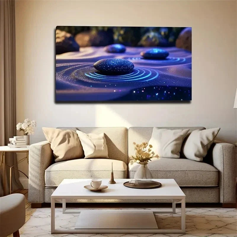 Twinkling Magic Blue Purple Wall Art Canvas Office Home Room Framed 120x60cm