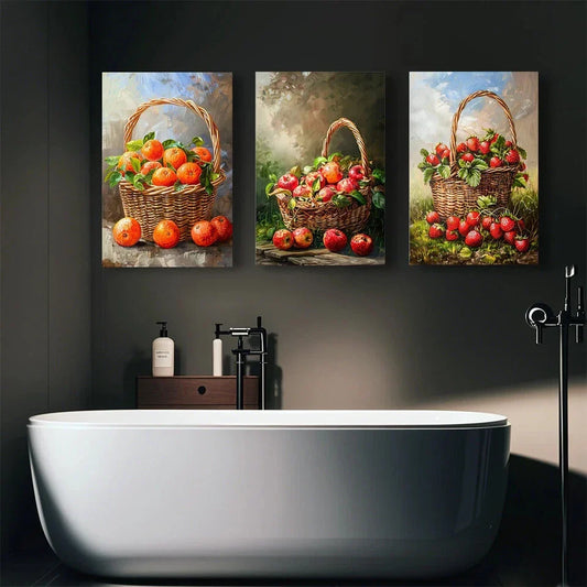 3pcs Abstract Fruit Basket Still Life Metal Print Ready to Hang Art