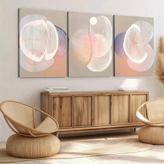 3pcs Modern Abstract Art Modern White Purple Wall Art Set Canvas Framed 40x60cm - High Quality Print 100% Australian Made Wall Canvas Ready to Hang