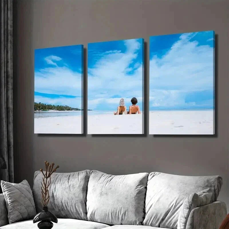 3pcs Beach Scene Palm Trees & Clear Blue Sky Wall Art Set Canvas Framed 40x60cm - High Quality Print 100% Australian Made Wall Canvas Ready to Hang
