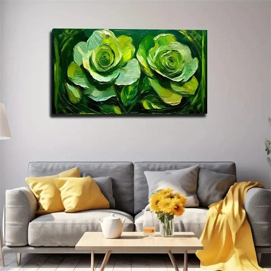 Green Roses Symbolizing Wall Art Canvas Office Home Room Framed 120x60cm