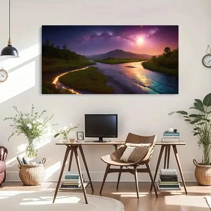 River & Mountain Scenery Dreamy Wall Art Canvas Office Home Room Framed 120x60cm