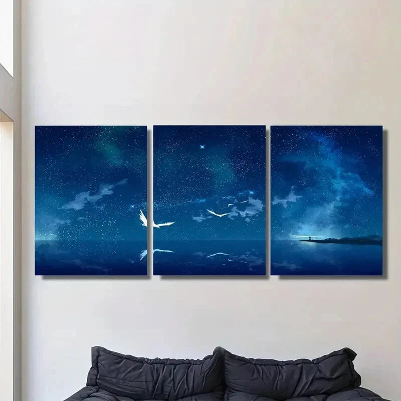 3pcs Starry Night Sky Blue & Purple Celestial Metal Print Ready to Hang Art