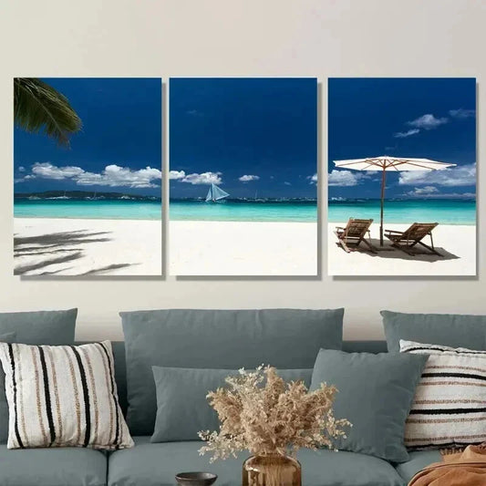 3pcs Beach Paradise Ocean Classic Modern Wall Art Set Canvas Framed 40x60cm - High Quality Print 100% Australian Made Wall Canvas Ready to Hang