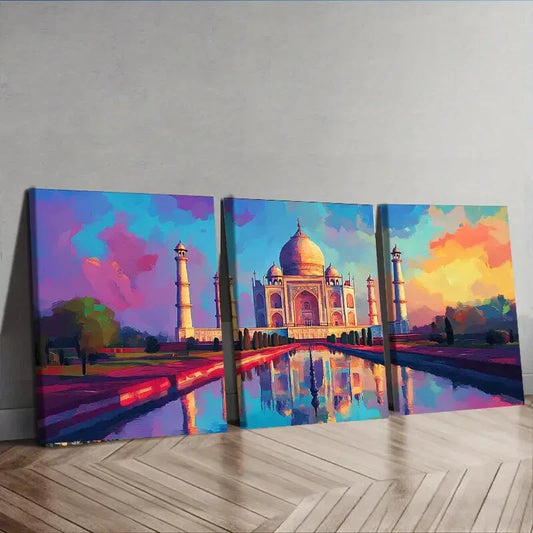 3pcs Taj Mahal Colorful Rainbow Sky Perfect Wall Art Set Canvas Framed 40x60cm - High Quality Print 100% Australian Made Wall Canvas Ready to Hang