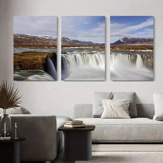 3pcs Flowing Water Over Rocky Landscape Metal Print Ready to Hang Art