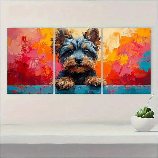3pcs Yorkshire Terrier Dog Portrait Metal Print Ready to Hang Art