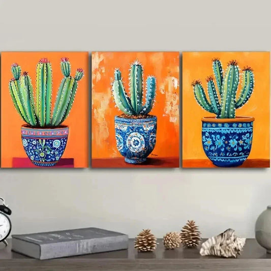 3pcs Beautiful Cactus Design Colorful Perfect Wall Art Set Canvas Framed 40x60cm - High Quality Print 100% Australian Made Wall Canvas Ready to Hang