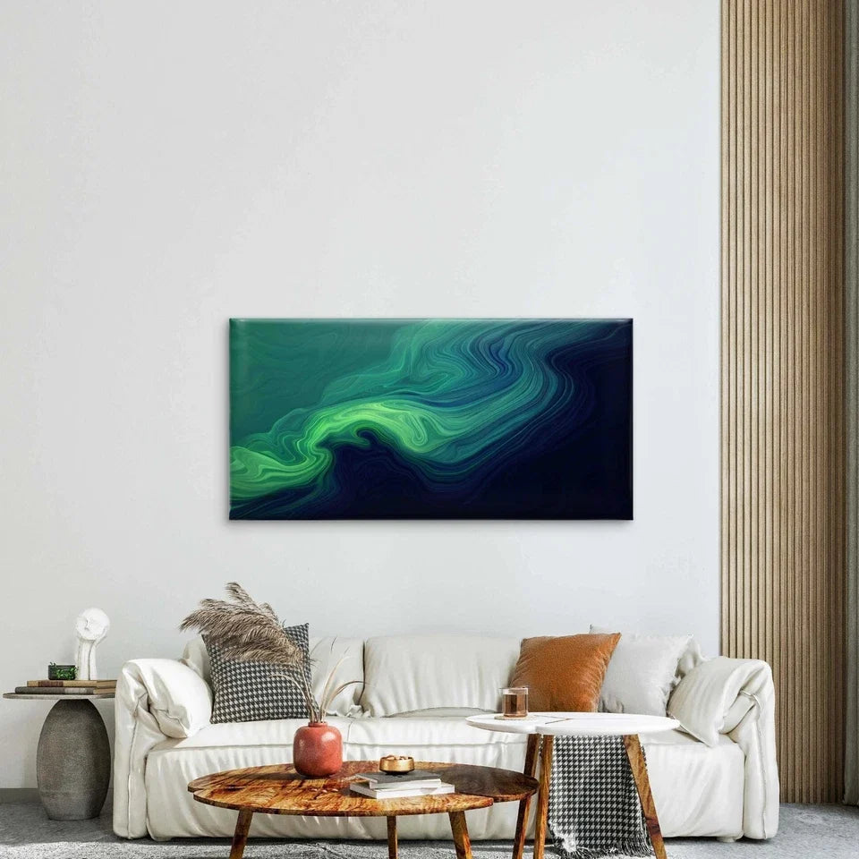 Green Blue Abstract Painting Wall Art Canvas Office Home Room Framed 80x45cm