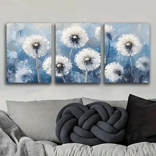 3pcs White Dandelions White Snow Nature Flor Wall Art Set Canvas Framed 40x60cm - High Quality Print 100% Australian Made Wall Canvas Ready to Hang