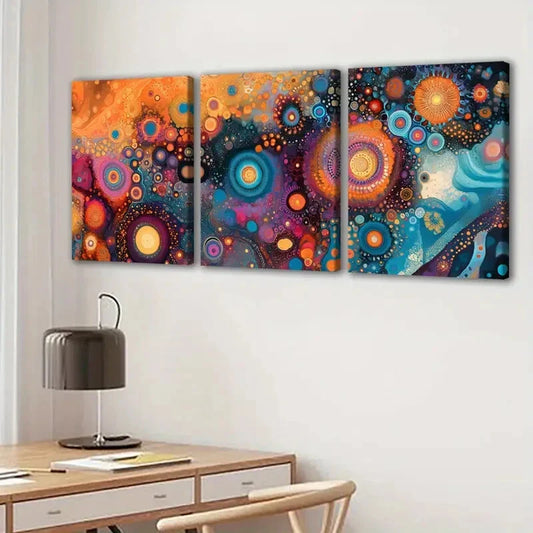 3pcs Bohemian Style Gold Blue & White Rose Red Wall Art Set Canvas Framed 40x60cm - High Quality Print 100% Australian Made Wall Canvas Ready to Hang