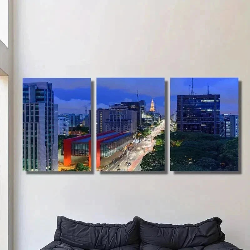 3pcs High Buildings and Neon Lights Wall Art Set Canvas Framed 40x60cm - High Quality Print 100% Australian Made Wall Canvas Ready to Hang