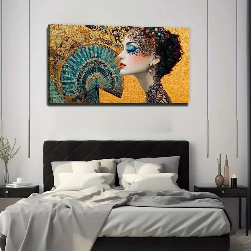 Fan And Woman Suitable Wall Art Canvas Office Home Room Framed 80x45cm