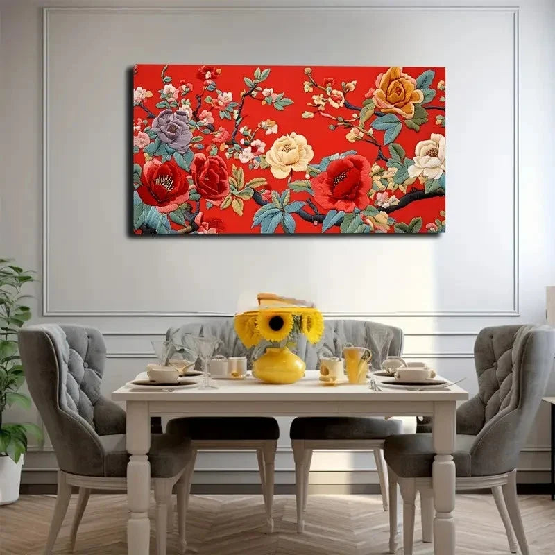 Vibrant Chinese Embroidery Wall Art Canvas Office Home Room Framed 80x45cm
