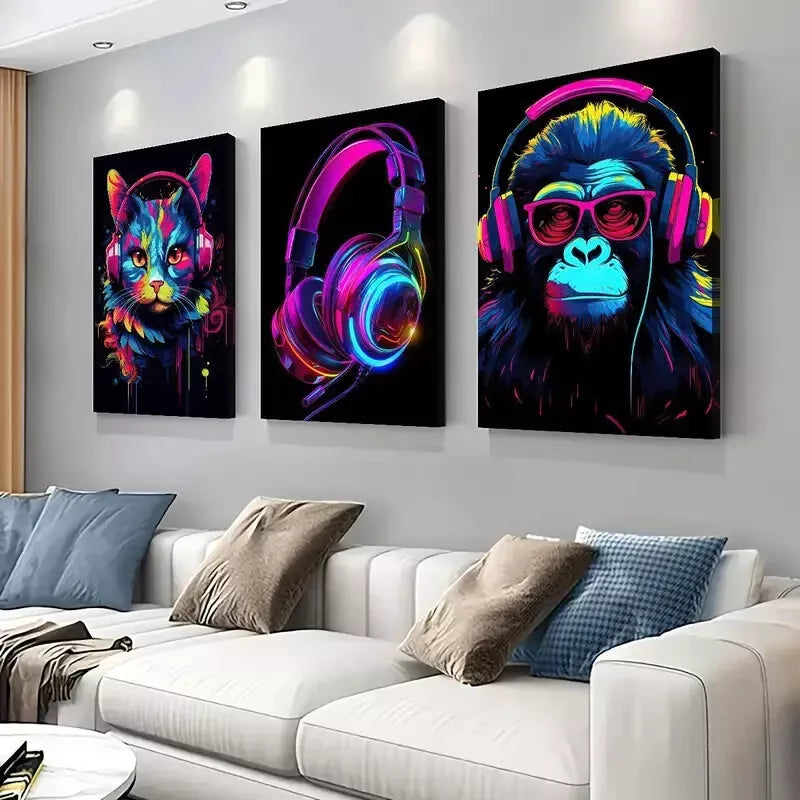 3pcs Elegant Decorative Graffiti Gaming Wall Art Set Canvas Framed 40x60cm - High Quality Print 100% Australian Made Wall Canvas Ready to Hang