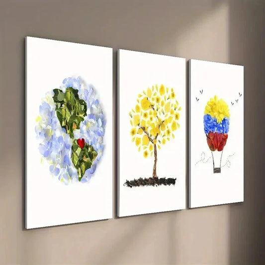 3pcs Floral Hot Air Balloon Colorful Leaf Flower Wall Art Set Canvas Framed 40x60cm - High Quality Print 100% Australian Made Wall Canvas Ready to Hang