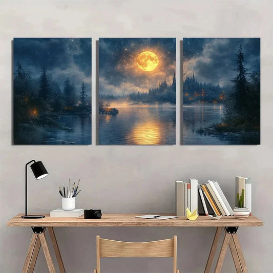 3pcs Star Moon Scene Victorian Gothic Metal Print Ready to Hang Art