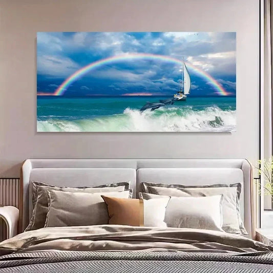 Rainbow Sea View & Dolphin Wall Art Canvas Office Home Room Framed 120x60cm
