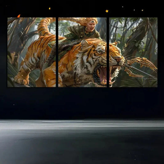 3pcs Tiger Knight Forest Wildlife Metal Print Ready to Hang Art