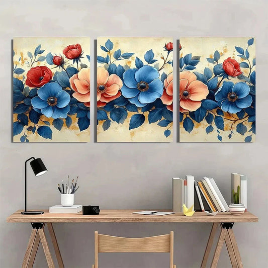 3pcs Floral Botanical Vintage Style Metal Print Ready to Hang Art