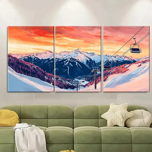 3pcs Vibrant Sunset & Mountain Scenery Metal Print Ready to Hang Art