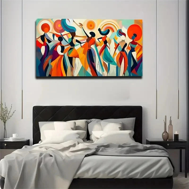 Bohemian Abstract Dance Wall Art Canvas Office Home Room Framed 80x45cm