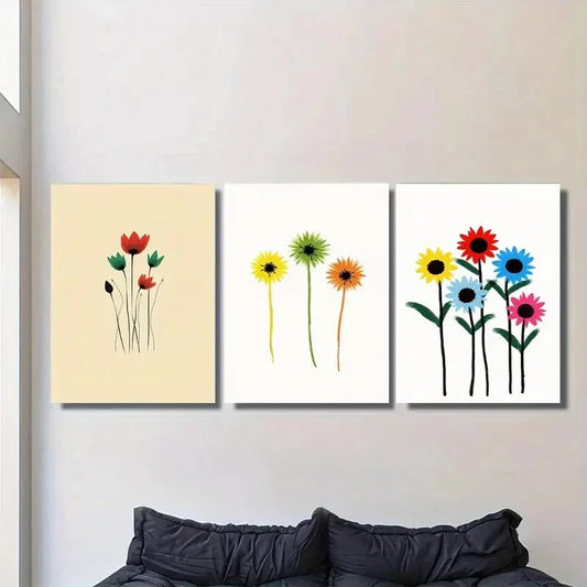 3pcs Vibrant Colorful Flower Metal Print Ready to Hang Art