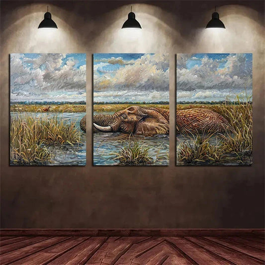 3pcs African Safari Animal Elephant Metal Print Ready to Hang Art